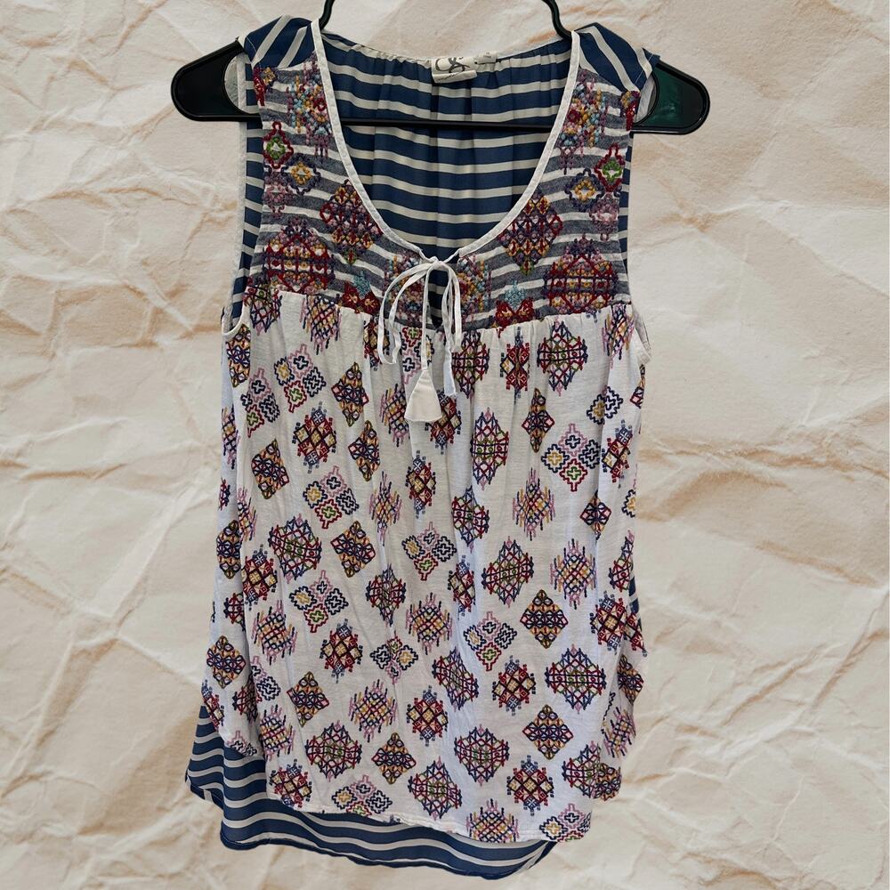 Anthropologie One September Sleeveless Striped Embroidered Tank Size Medium